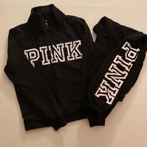 Victoria’s Secret PINK Quarter Zip Sweatshirt & Drawstring Sweatpant sz M *NWOT*